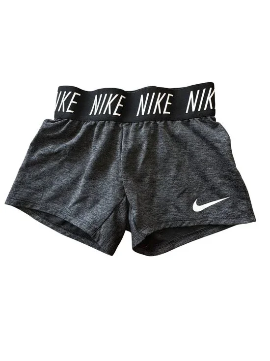 NIKE Dri-Fit Athletic Shorts Girls XS 6X Gray Logo Waistband Gym Volleyball Yoga - Picture 1 of 5